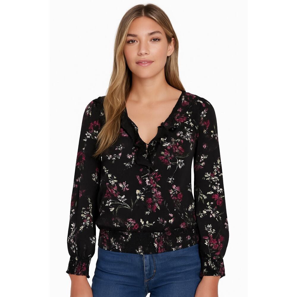 Abercrombie & Fitch Black Floral Ruffle Blouse XS
